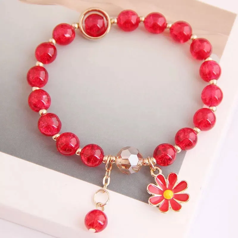 New Korean Daisy Flowers Bracelet Bohemian Colorful Crystal Beaded Bracelet Handmade Elastic Rope Women Fashion Jewelry Pulceras