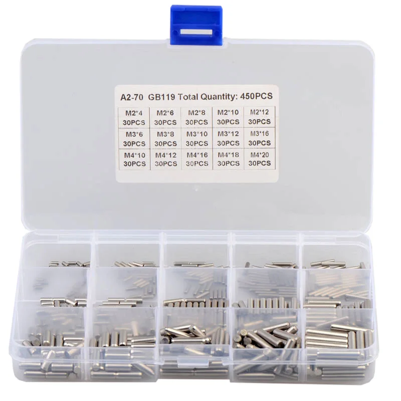 450 Stks/set M2 M3 M4 304 Roestvrijstalen Din6325 Cilindrische Pin Lokalisatie Pluggen Combinatie Set Massieve Cilinder Pin Bevestigingsset