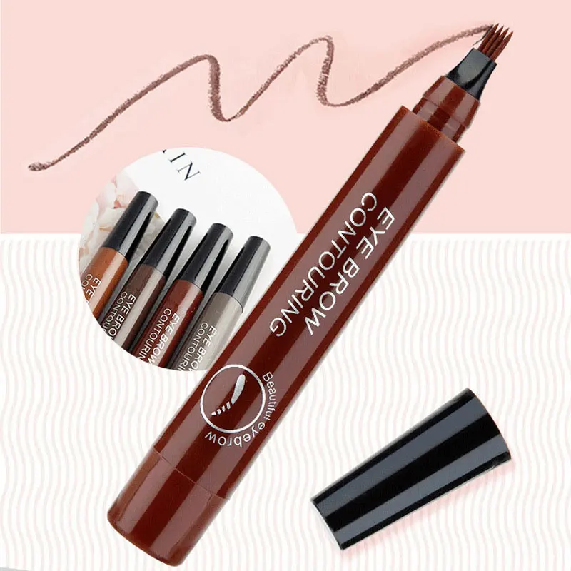 Brwi Pen Eye Makeup wodoodporny 4 widelec przenośny przyrząd kosmetyczny dla kobiet Lady długotrwały łatwy w noszeniu i przenośny początkujący