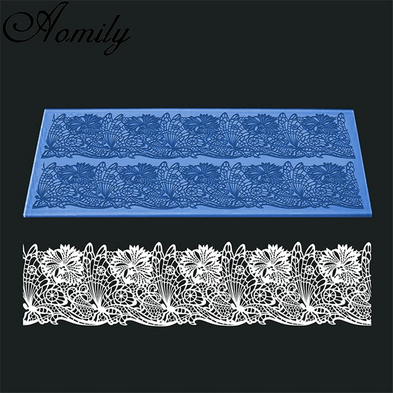 Aomily 40x25cm Double Holes Lace Flower Silicone Mold Wedding Cake Border Decoration Fondant Cake Surround Food Grade Mat Baking