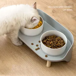 Cats Food Water Feeder Cat Double Bowls with stand Puppy Ceramic Double Drinking Dish Bowl Wooden Rack Pet Tableware food tray