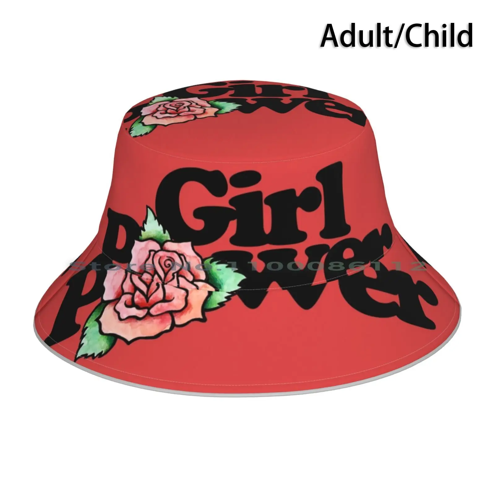 Girl Power Bucket Hat Sun Cap Girl Power Girls Red Roses Feminist Feminism Foldable Outdoor Fisherman Hat