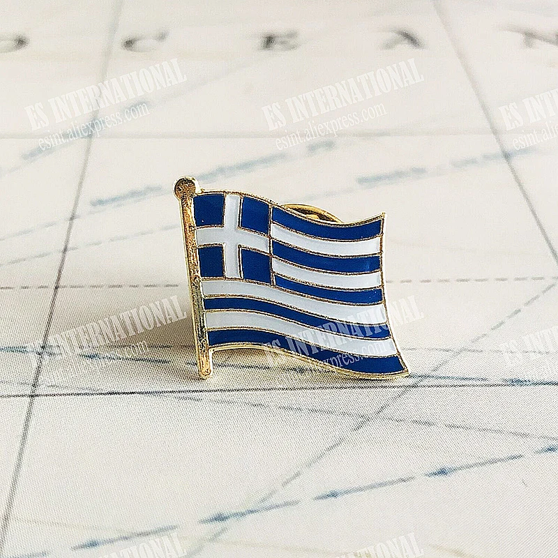 Grecja Flaga narodowa Kryształ Epoksyd Metal Emalia Odznaka Broszka Kolekcja Pamiątki Prezenty Szpilki do klapy Akcesoria Rozmiar1.6 * 1.9cm