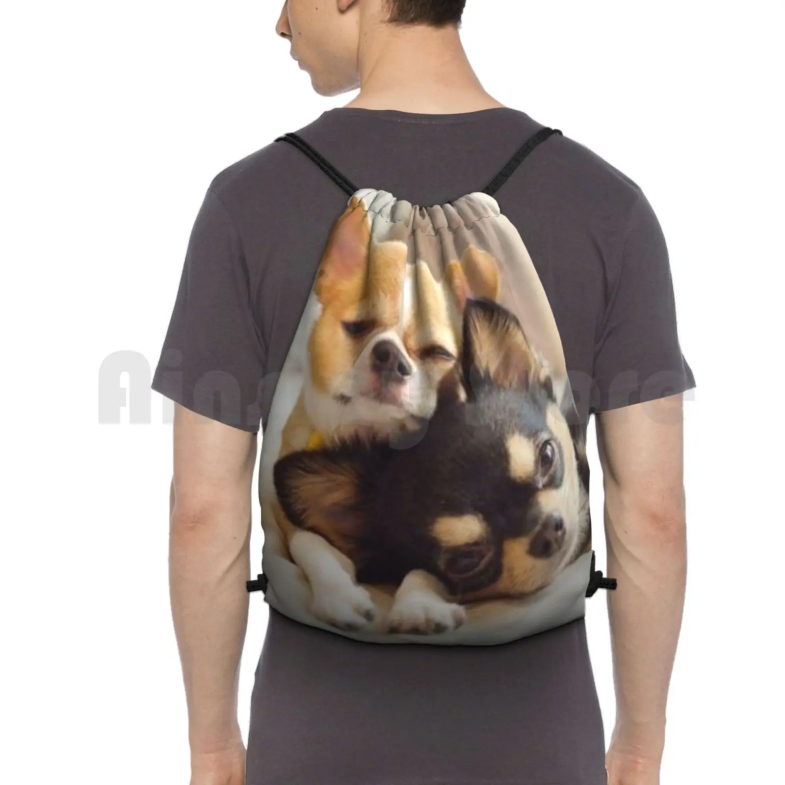 Two Cute Chihuahua Puppies Photograph Backpack Drawstring Bags Gym Bag Waterproof Chihuahua Photography Pet Photography