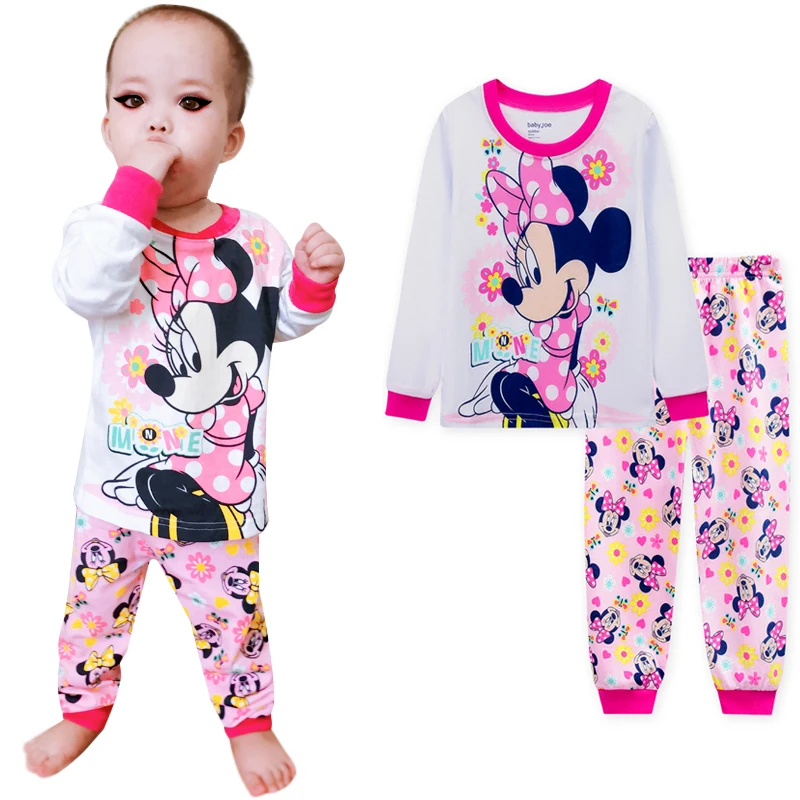 Conjunto de pijama de Minnie Mouse para niños y niñas, camiseta de manga larga y pantalones de dibujos animados de Anna y Elsa, de 1 a 7 piezas,