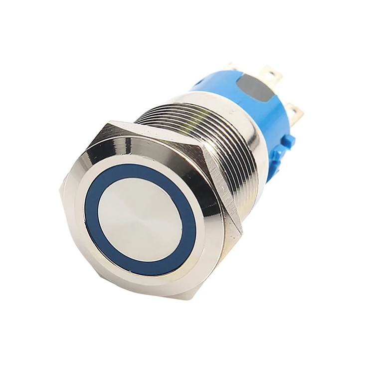 Blue LED Light Waterproof Momentary 19mm Momentary Latching Metal Electrical Reset Self-Locking Push Botton Switch