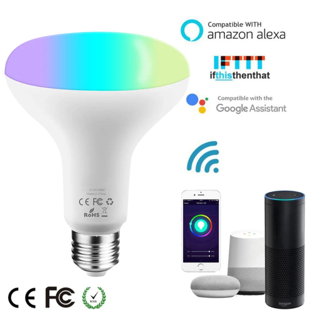 

WiFi Voice Control 10W RGB Energy Saving Dimming LED Bulb Multicolor Smart Light Bulbs E27/E26/B22 Lamp Compatible IOS /Android