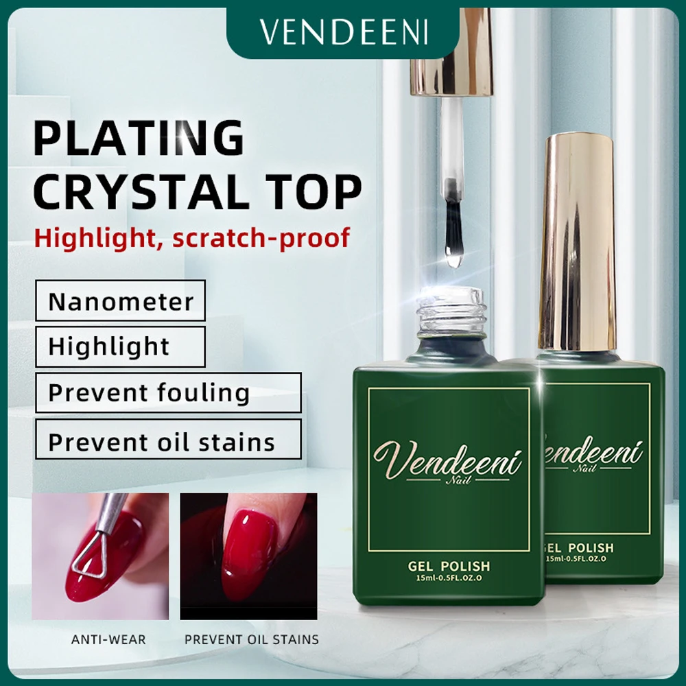 Vendeeni 15ml Plating Crystal Top Coat Long Lasting Highlight Anti-scratch Nail Gel Varnishes Soak off UV Gel Nail Art Manicure