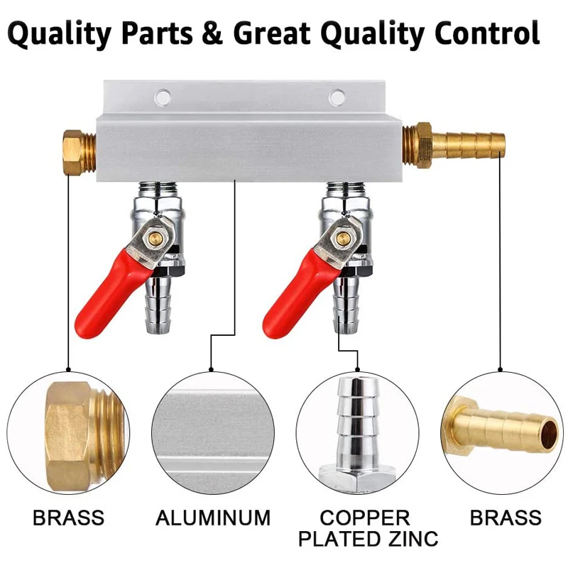 2 way homebrew Co2 Air Gas Distribution Manifold Splitter Draft Beer Kegerator with 5/16 Barb,Home-brew Draft Beer Check Valves