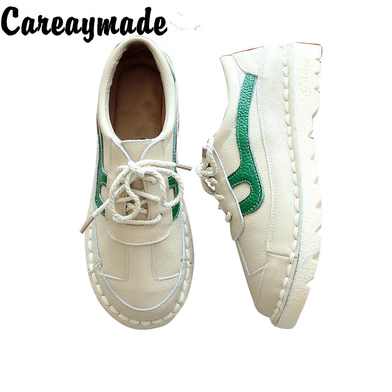 Careaymade-scarpe singole a testa tonda in vera pelle, scarpe da studentessa per il tempo libero con suola piatta letteraria fresca piccola in pizzo