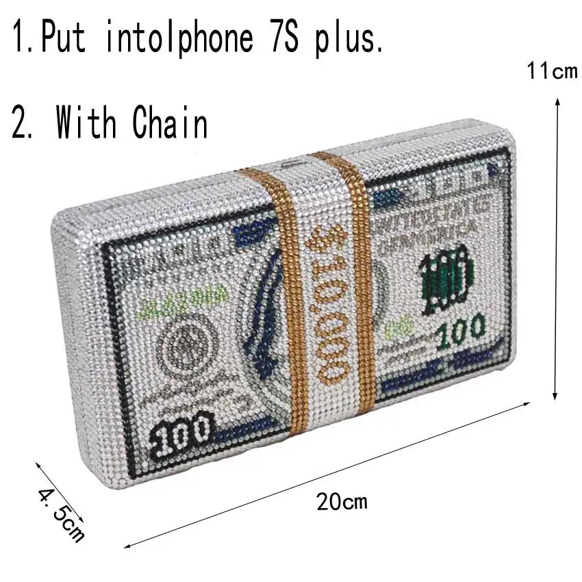 New crystal Money USD bags Dollar Design Luxury Diamond Evening Bags Party Purse Clutch Bags sc992