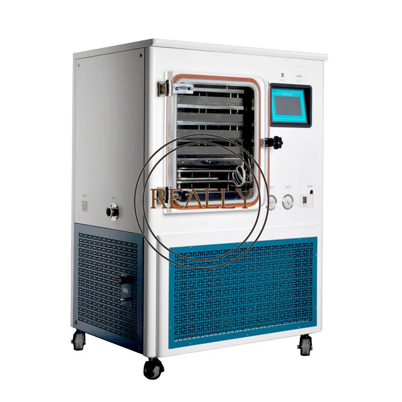 Liofilizador eléctrico medio, 4 bandejas, 6kg/24h de capacidad, producción a escala piloto, carne, frutas, congeladores de vacuna