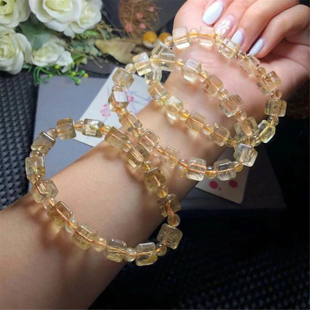 

7mm Natural Gold Rutilated Bracelet For Women Lady Men Wealth Gift Crystal Beads Titanium Quartz Gemstone Jewelry Strands AAAAA