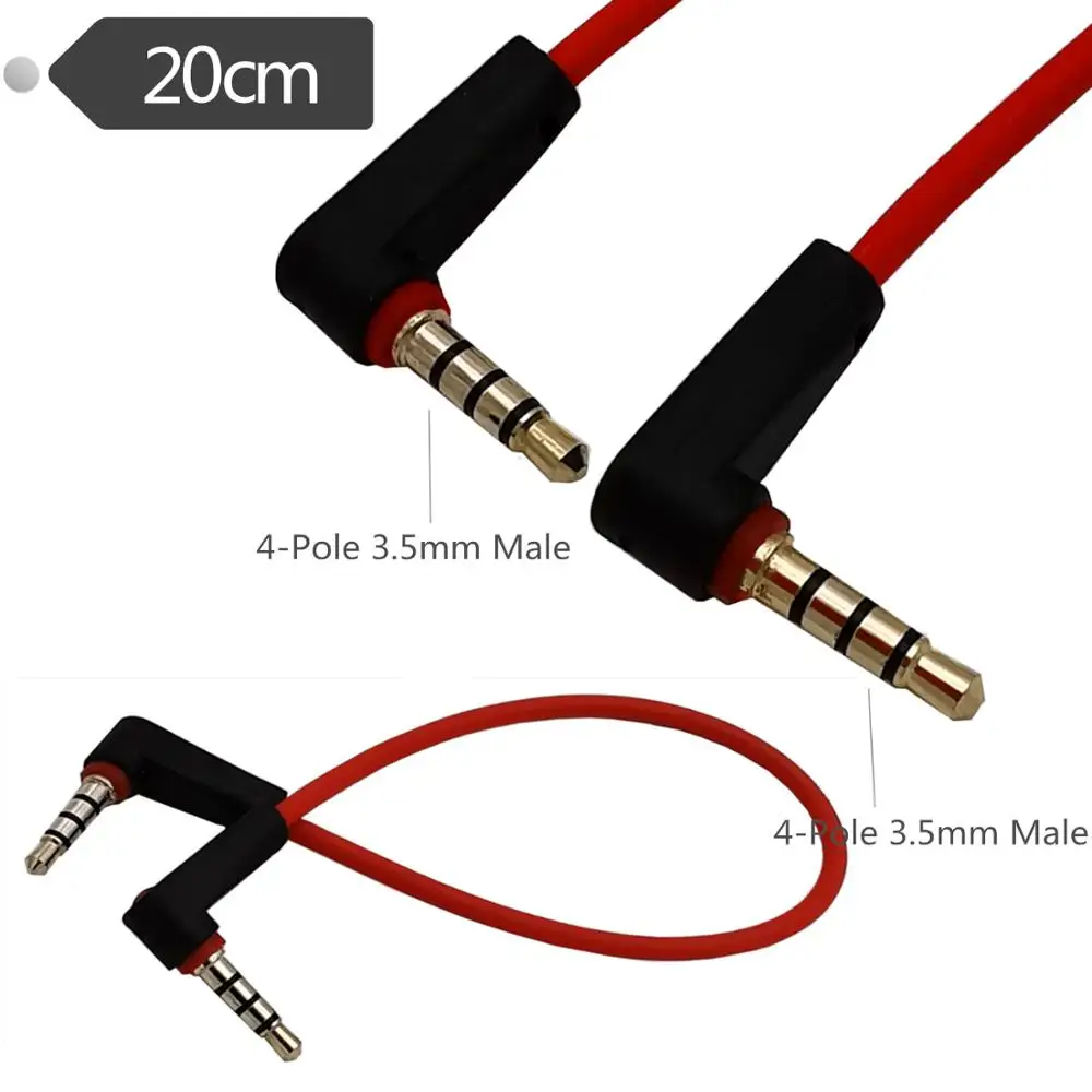 Universal Ipod Aux 4 Pole Right Angle 3.5mm Male To Male Ipod Aux Car Audio Aux 3.5mm Stereo Cable 20cm