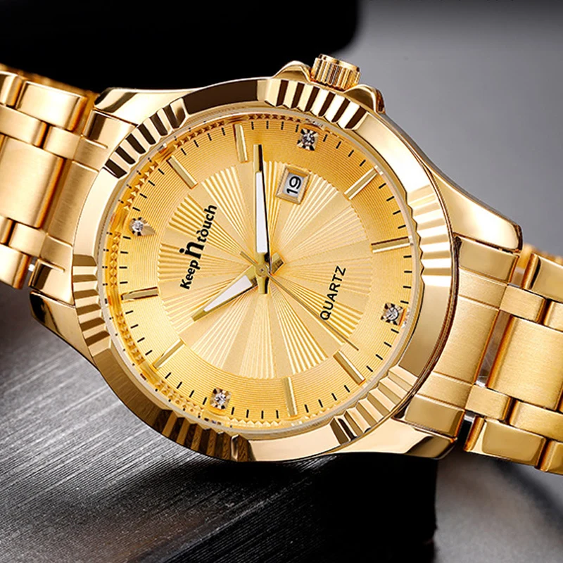 Fashion Men's Watch Waterproof Calendar Quartz Watch Luminous Gold Multi Function Watch