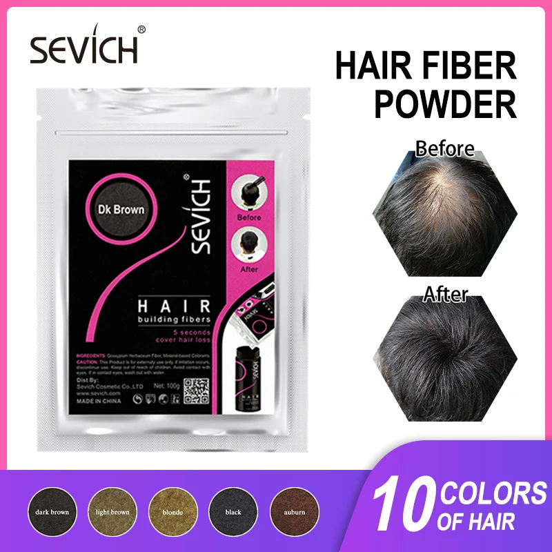 Sevich 100g Hair Fibers Refill Bag 10 Colors Keratin Hair Building Fiber Powder Instant Hair Growth Fiber Powder Anti-Hair Loss