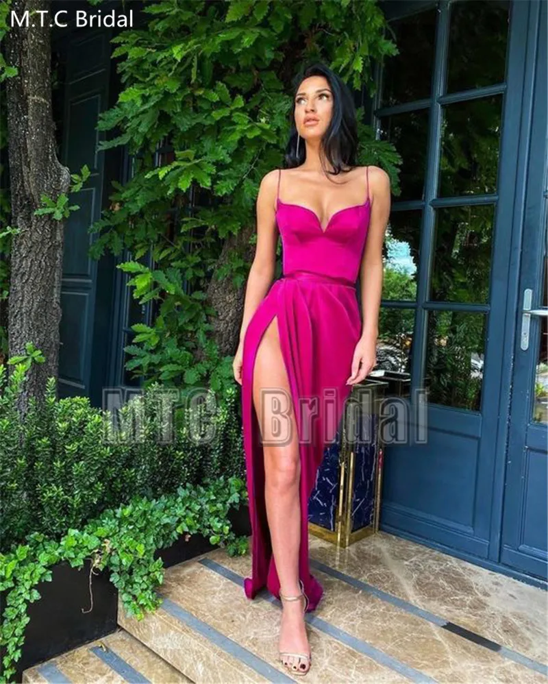 Fuchsia Sexy Prom Dresses Lange Formele Gowns Voor Vrouwen Sweetheart Hoge Split Plus Size Bruiloft Jurk Robe De Soiree goedkope