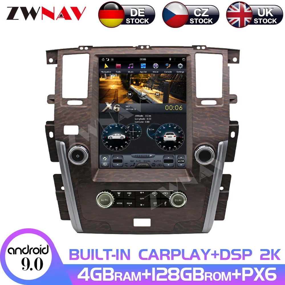 12.1” Android 9 4+128G PX6 Vertical Tesla With DSP Carplay Car Multimedia Player For NISSAN PATROL Y62 2010-2018 Headunit Radio