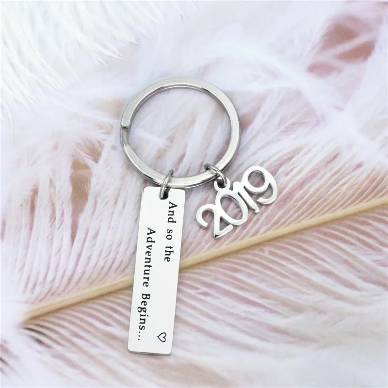 Stainless Steel 2019 Graduation Keychain Jewelry And So the Adventure Begins Inspiration Gifts