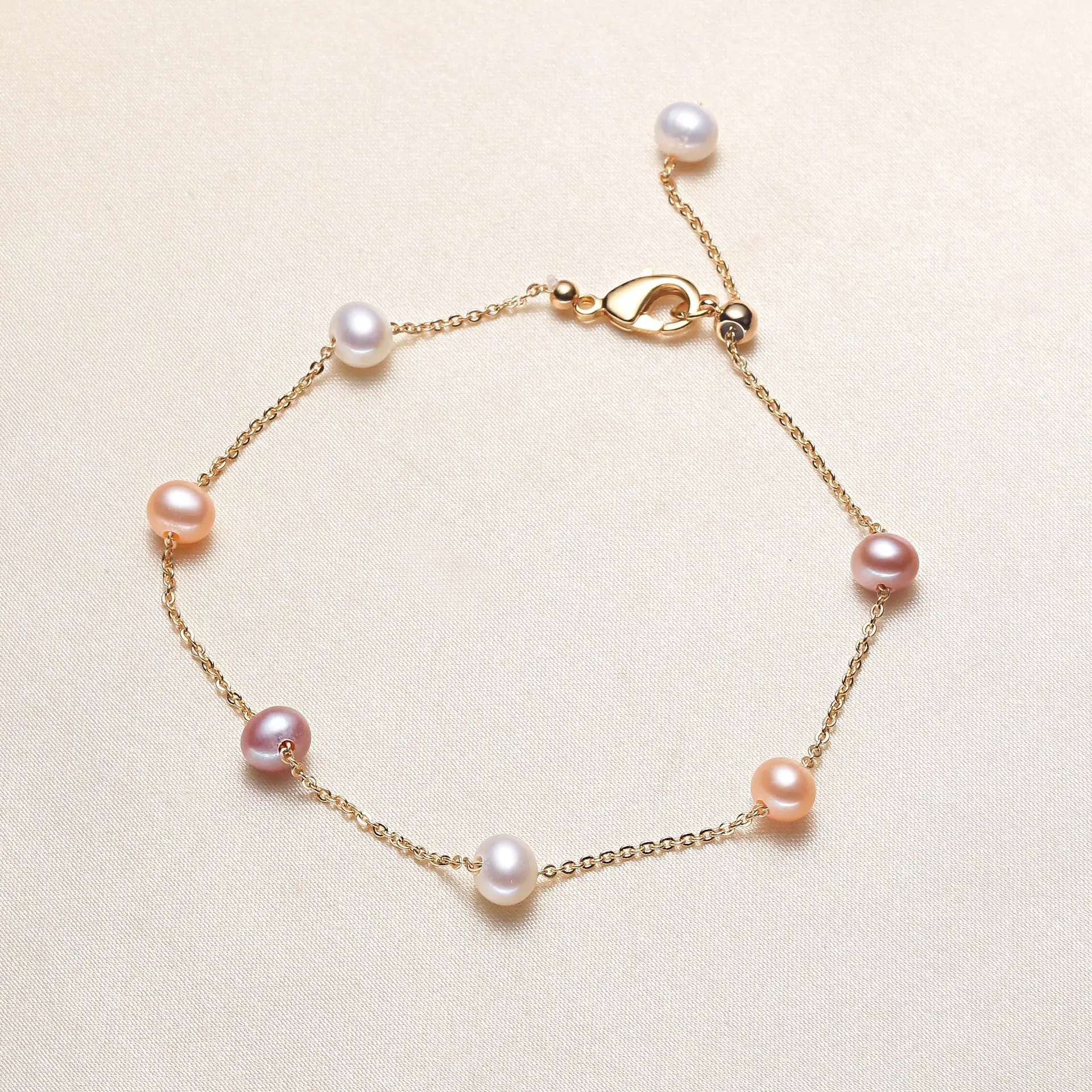 Simple Fashion Colorful Mixed White Pink Pearl Beaded Chain Wrist Bracelets Elegant Natural Frehwater Pearl Bracelets for Women