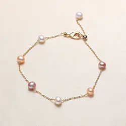 Simple Fashion Colorful Mixed White Pink Pearl Beaded Chain Wrist Bracelets Elegant Natural Frehwater Pearl Bracelets for Women
