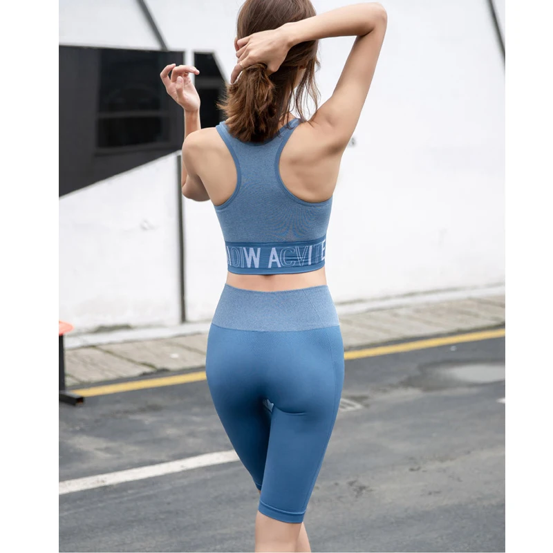 2Pcs Women Vital Seamless Yoga Set Workout Sportswear Gym Clothing Sleeveless Crop Top High Waist Running Leggings Sports Suit