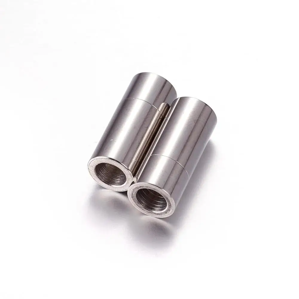 10sets 304 Stainless Steel Magnetic Clasps Column Leather Cord End Clasp for Bracelet Necklace Jewelry Making 19x7mm, Hole: 5mm