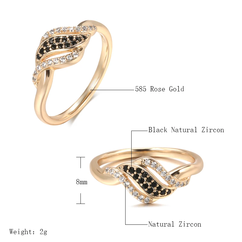 Kinel Hot Vintage Ringen Zwart Natuurlijke Zirkoon Wit Kristal 585 Rose Gold Ring Voor Vrouw Bruiloft Mode Sieraden 2021