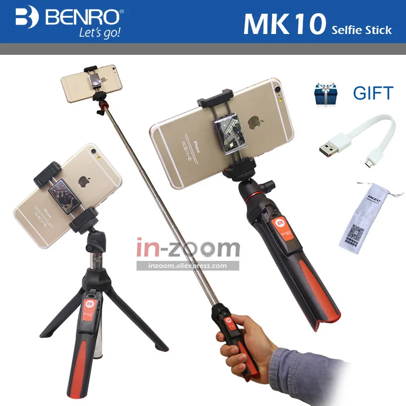 Benro MK10 Handheld Desktop 4 in 1 Extendable Selfie Stick Live Holder Bluetooth Remote Control For IPhone GoPro Huiwei MI Phone