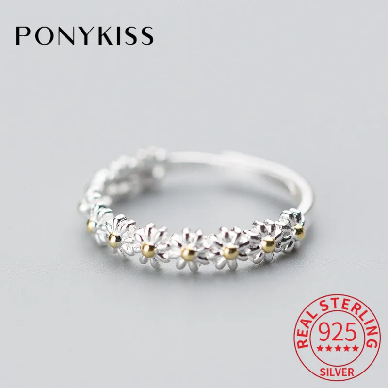 PONYKISS 100% S925 เงินสเตอร์ลิงขนาดเล็กDaisyแหวนผู้หญิงเครื่องประดับอุปกรณ์เสริมสาวMinimlistของขวัญ