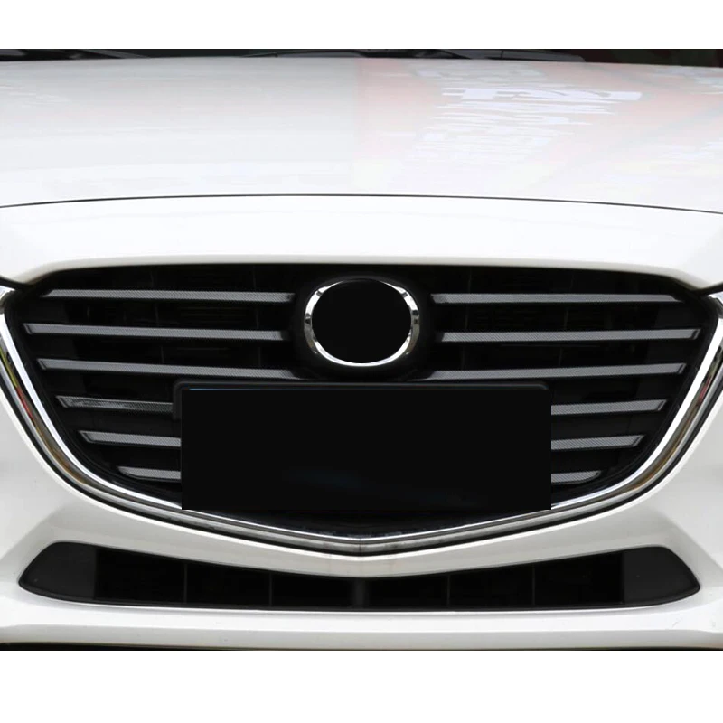 ABS Chrome Carbon Fiber Style Front Central Grille Grill Plate Strip Cover Trim 12 Pcs Fit For Mazda 3 2017 2018 Exterior Kit