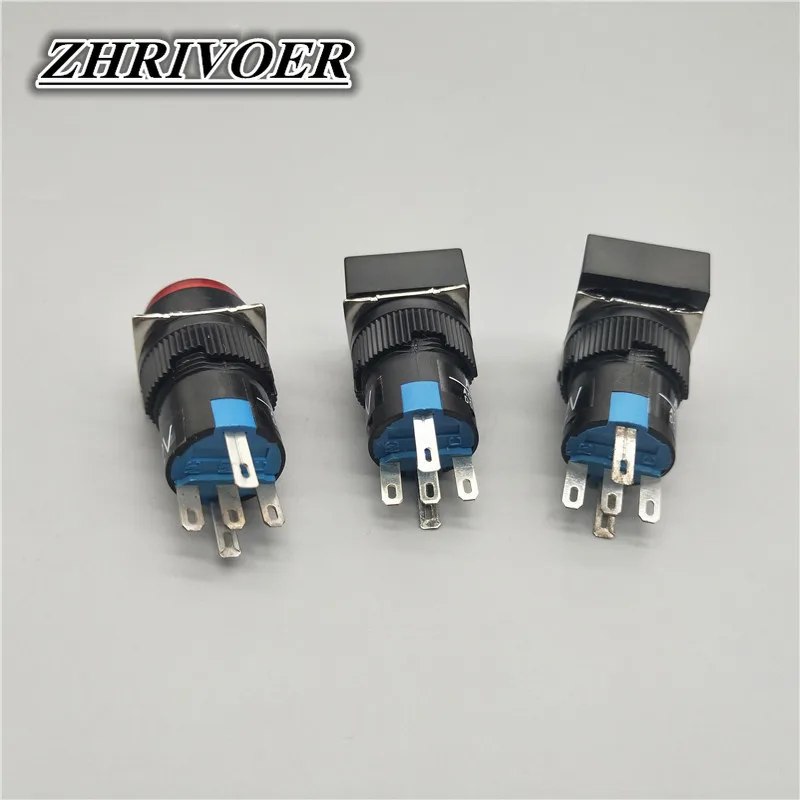 16mm LA16-11D LED Push Button Switch Self-locking/Latching Self-reset/Momentary 5 Pin 5A/250VAC Blue Green Red Yellow White