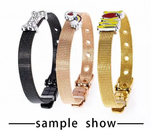 1PC 8mm 10mm Stainless Steel Bracelet Mesh Bangles Fit For Slide Charms Men Women Bracelet Gift