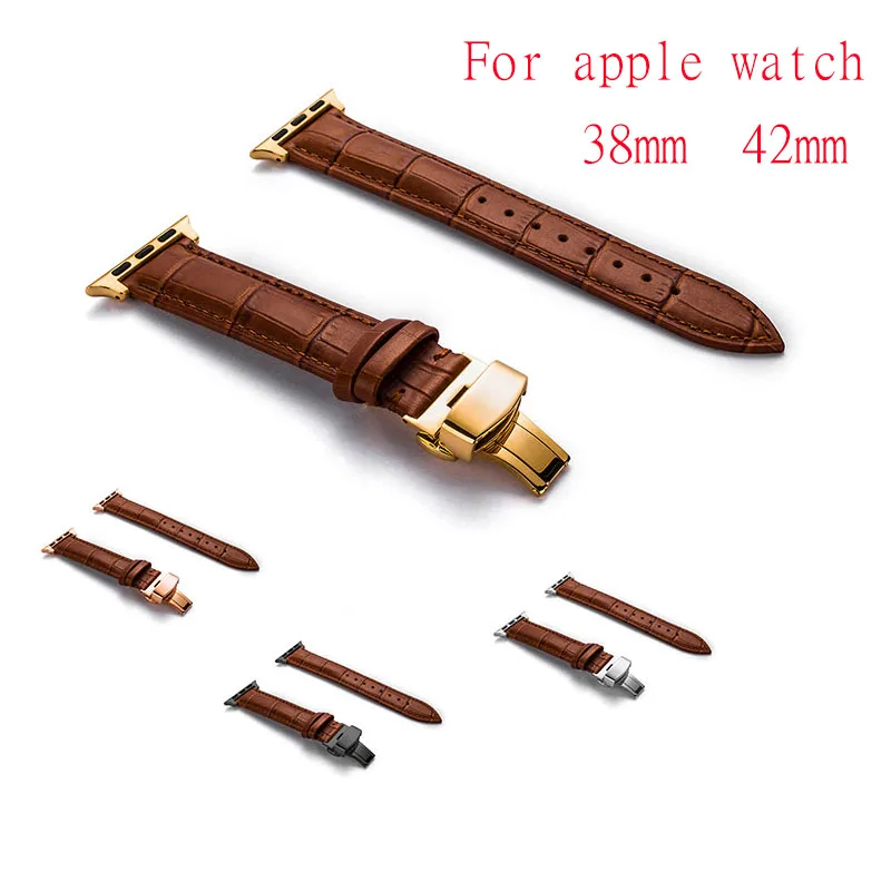 Butterfly buckle Leather Watch Strap Replacement For Apple Watch Band 44mm 40mm 42mm 38mm Series 4 3 2 1 iWatch Watchband