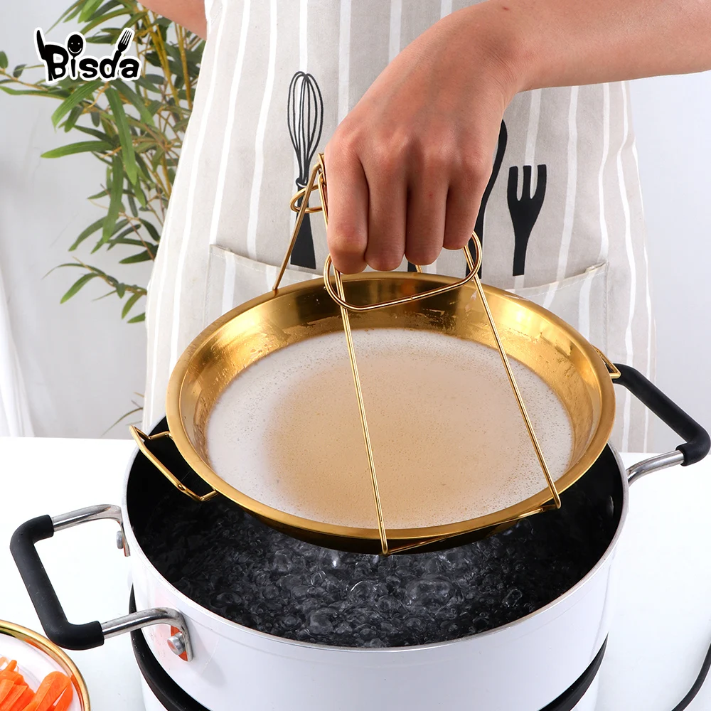 1Pcs Stainless Steel Round Plate Cake Pan Pizza Baking Tray Double Handle Cold Noodle Making Tools Serving Food Kitchen Tray