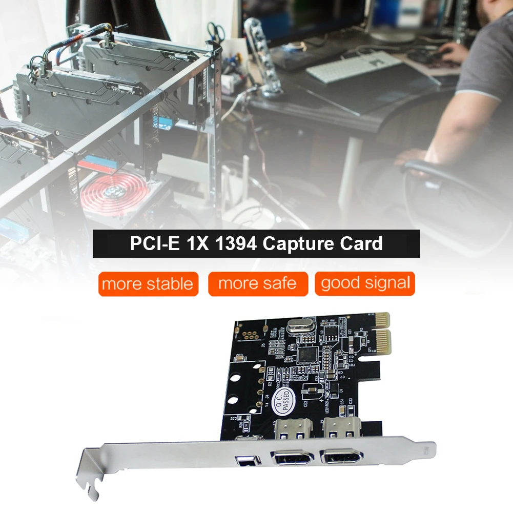 PCI-E 1X to 16X 1394 DV Video Capture Card with 6 Pin to 4 Pin Firewire Adapter Desktop Computer 3 Port Accessory