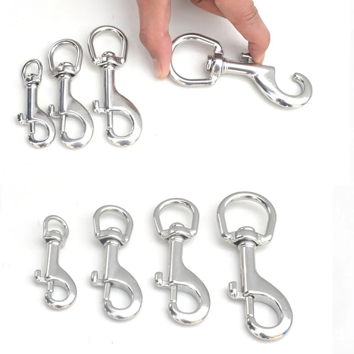 1pcs 304 Stainless Steel Carabiner Clip Swivel Trigger Dog Buckle KeyRing KeyHook Retaining Ring 65mm 70mm 80mm 90mm 105mm 115mm