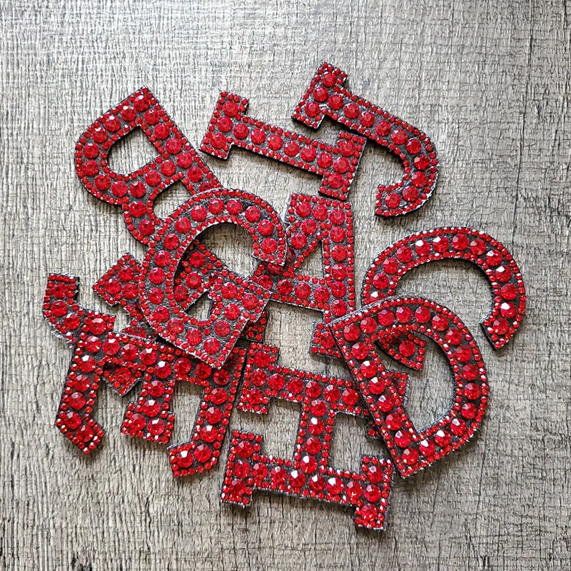 Iron on Clothes A-Z 26pc Red Rhinestones Letters Patches for Clothing Tassel Embroidery Appliques Sticker Stripe Badge Diy Craft