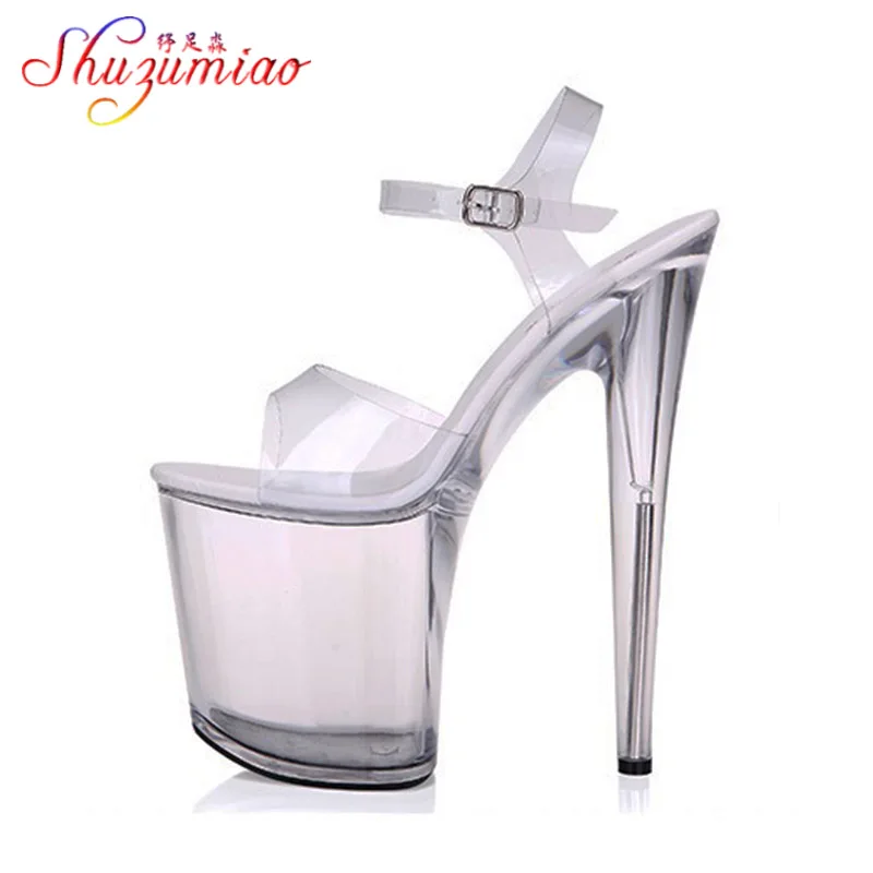 Steel Tube Dancing Sandals Women Quality Ultra-high Heel 9-20CM Transparent Crystal Lady Shoes Model Catwalk large yard