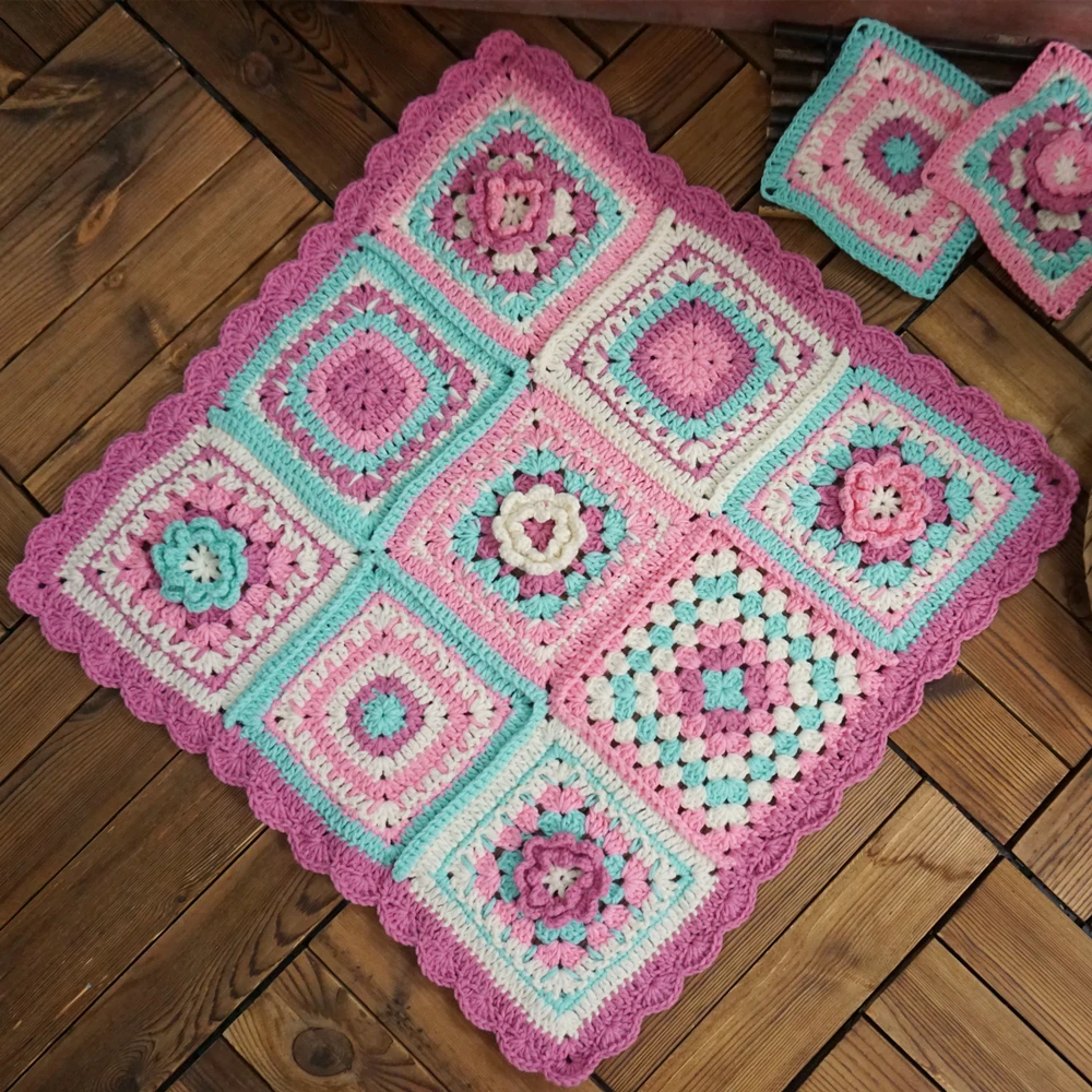 Acrylic pink hand hook Manual Vintage Style Crochet sofa blanket Home Furnishing decoration