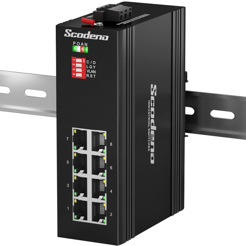 

Scodeno Industrial 8-Port Gigabit PoE Ethernet Switch Unmanaged Plug and Play DIN Rail IP40