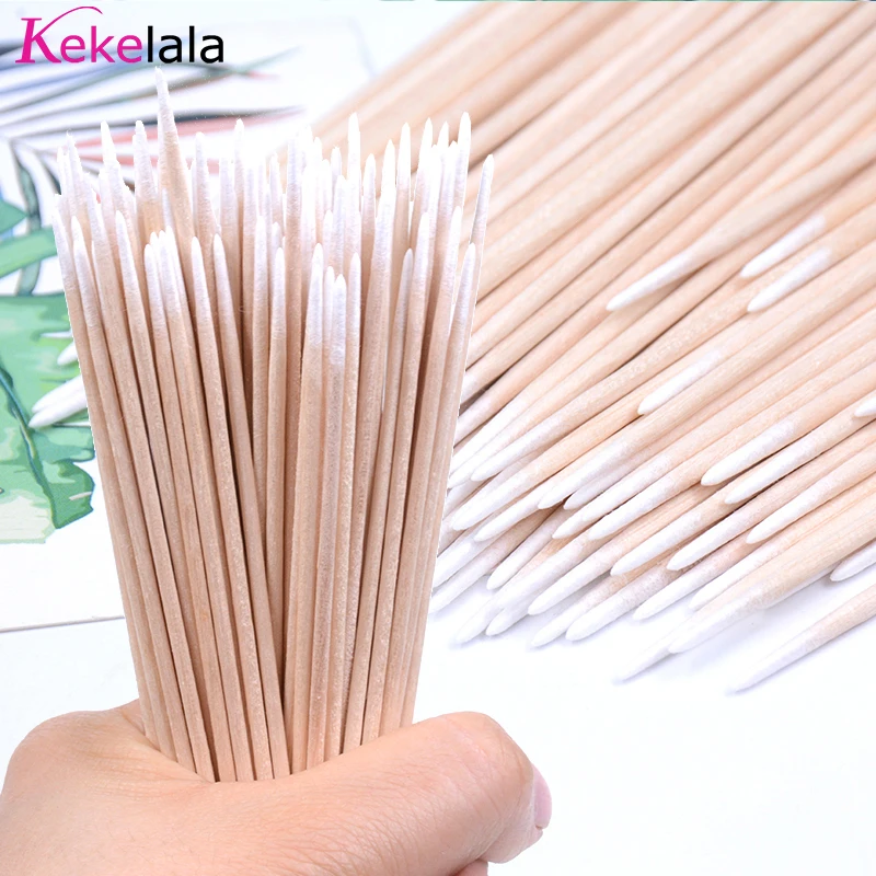 Wholesale 100/300/500Pcs Wooden Eyebrow Eyeline Cotton Swab Lip Gloss Pointy Swabs Cleaning Sticks Eyelash Extension Applicators