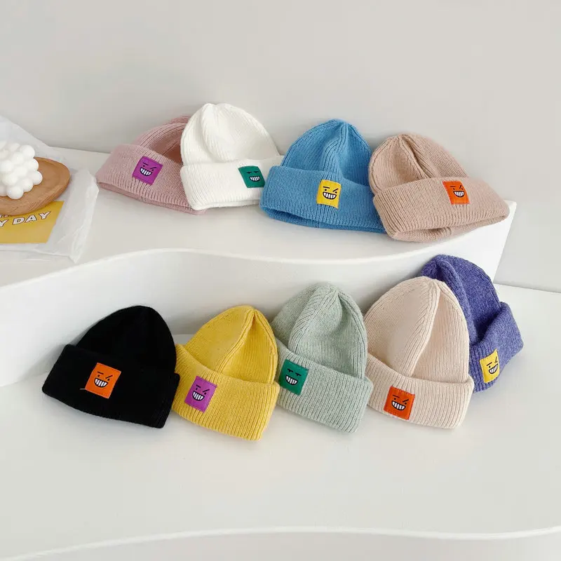 Baby Beanies Knitted Hats Lovely Expression Pattern Kids Boys Girls Autumn Winter Caps Soft Thicking Warm Children Hat 9 Colors