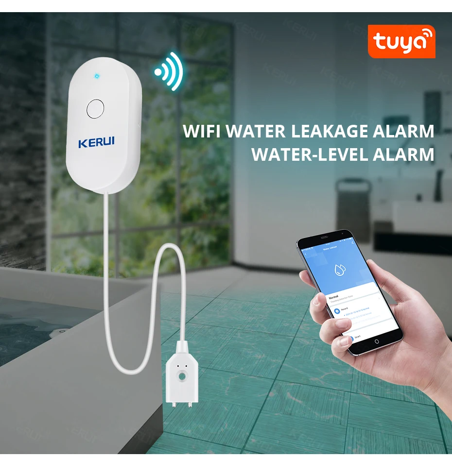 KERUI Smart  WiFi Water Sensor Home Kitchen Water Leak Detector Tuya APP Monitoring of Leaks Phone Notification Security Alarm