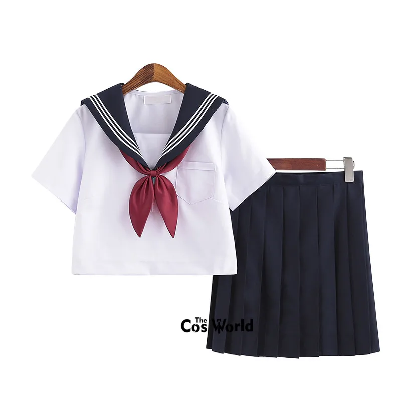 White Navy Blue Summer Navy Sailor Suit Tops Skirts JK High School Uniform Class Uniform Students Cloth