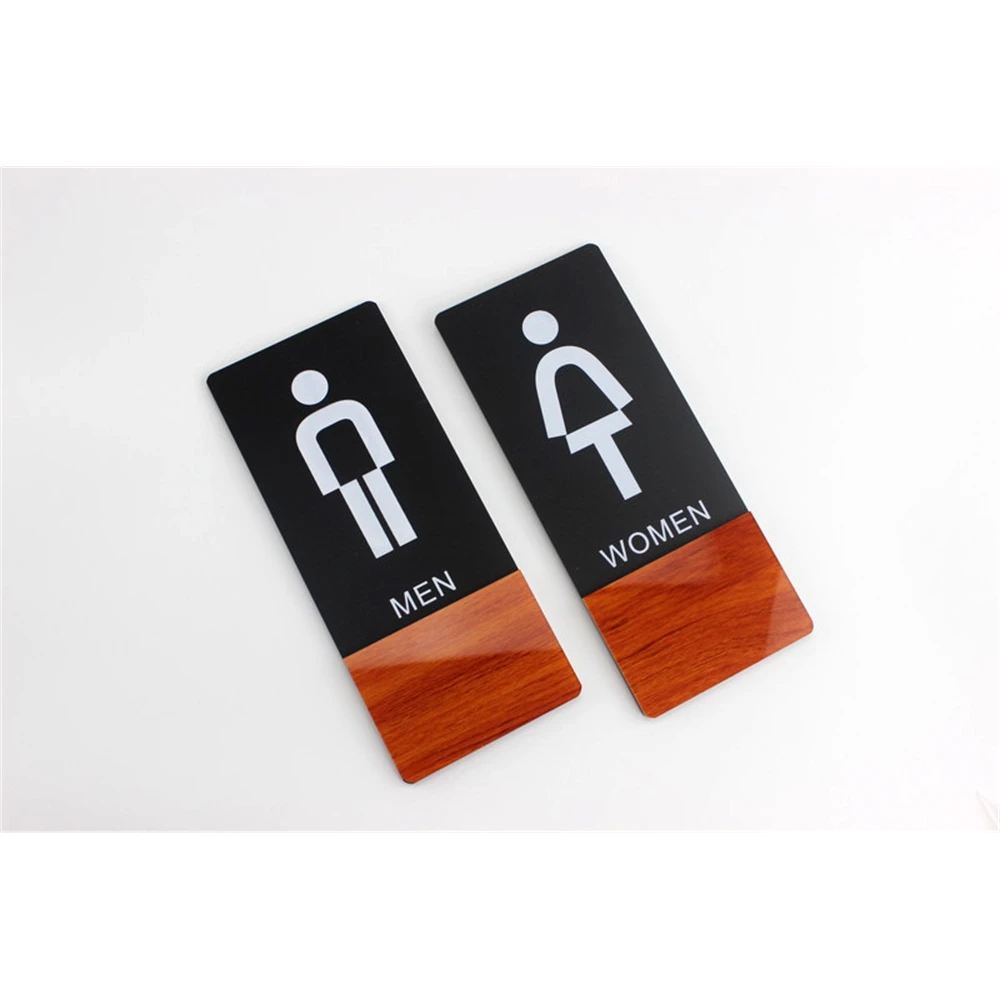 

10*24cm Personalized Wooden Looks Acrylic Toilet Sign Signage Men And Women Signs Board Plate Sticky With Tape Sign Plate Board