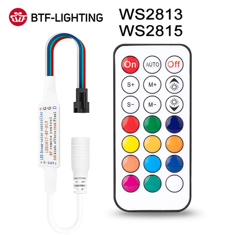 

WS2815 WS2813 LED Lights Controller RF 14key 21Key Remote Wireless 350+ Dream Effect 4pin SM JST RGB IC Led Strip Light DC5-24V