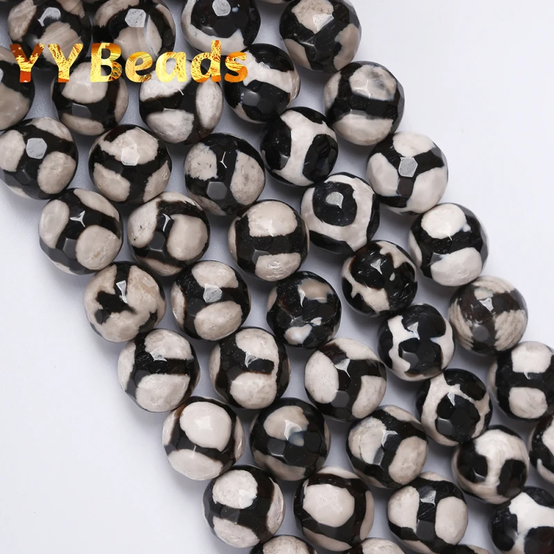 Natural Faceted Black White Stripe Dzi Agates Beads Tibetan Mystical Football Stone Beads For Jewelry Making Bracelet 8 10 12mm