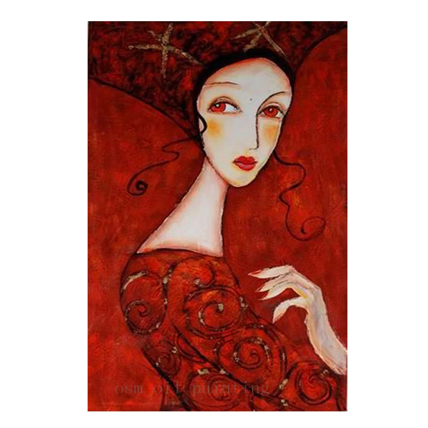 Handmade Modern Portrait Women Hot Sex Canvas Painting Hand Painted Abstract Wall Art Sexy Lady in Red Dress Oil Paintings