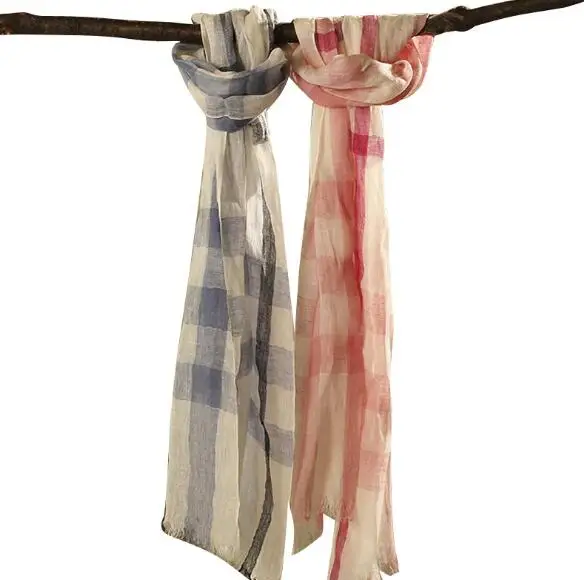 100% Linen Plaid Contrast Tassels Linen Men/Women Scarves Man/Woman Summer Scarf Pashmina Shawls Wraps Head Scarf bandanas